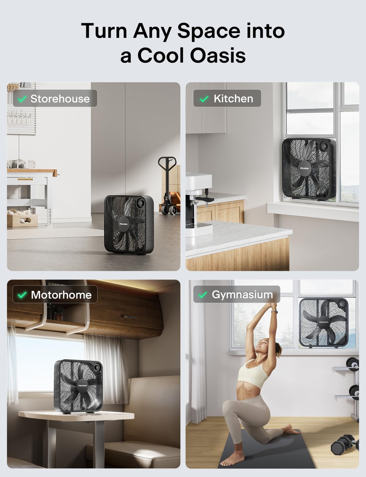 PELONIS 20 Inch Box Fan for Bedroom- 3 Speeds, 25ft/s, Floor Fan, Window Fan, Table Fan, Desktop Fan with Superior Air Throw (2295 CFM), Lightweight