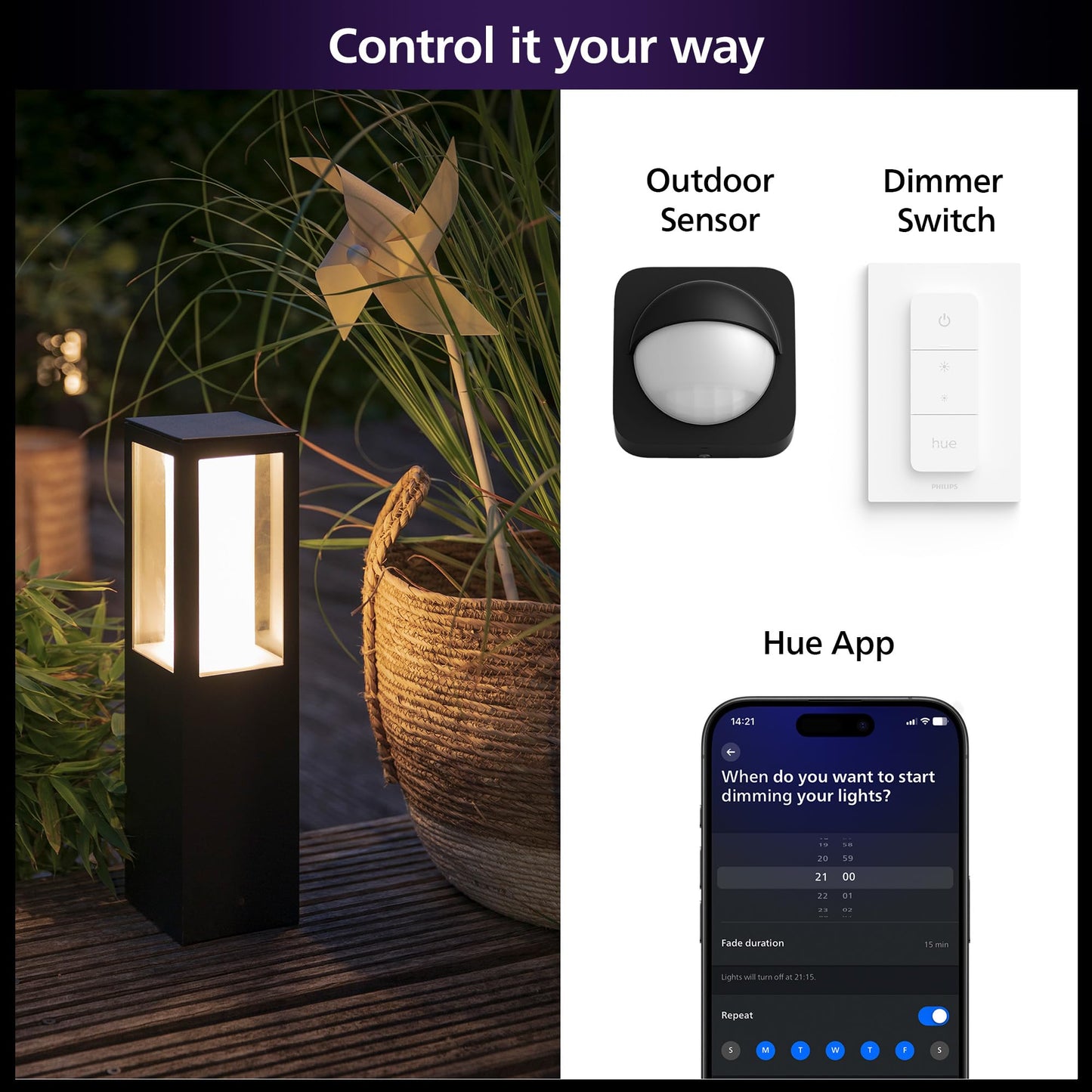 Philips Hue Impress Outdoor Pedestal Light (Low-Volt), (15.7 x 3,9 in) White & Color Light, Voice Control, Bridge Required