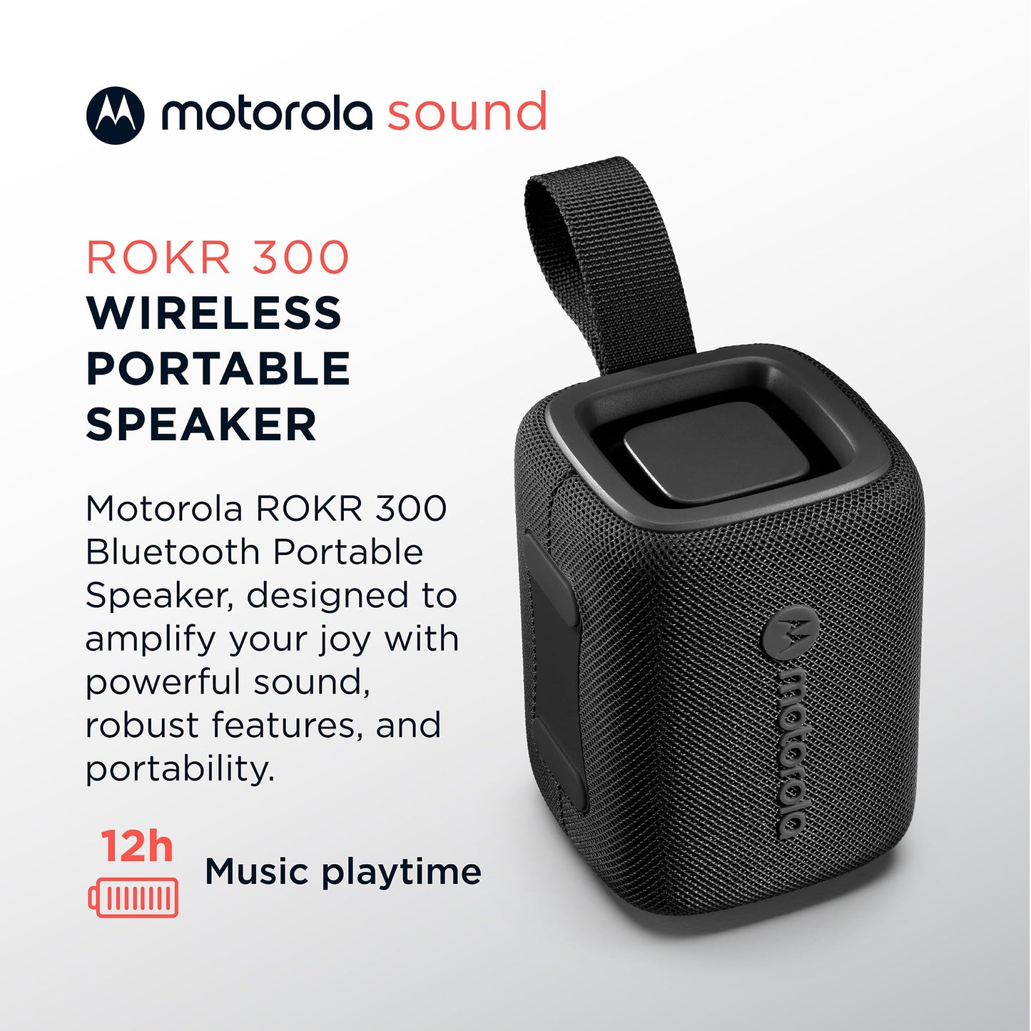 Motorola ROKR 300 Wireless Portable Bluetooth Speaker with Dual Built-in Passive Radiators, IP67 Water and Dust Resistant, Clear Vocals, Compatible