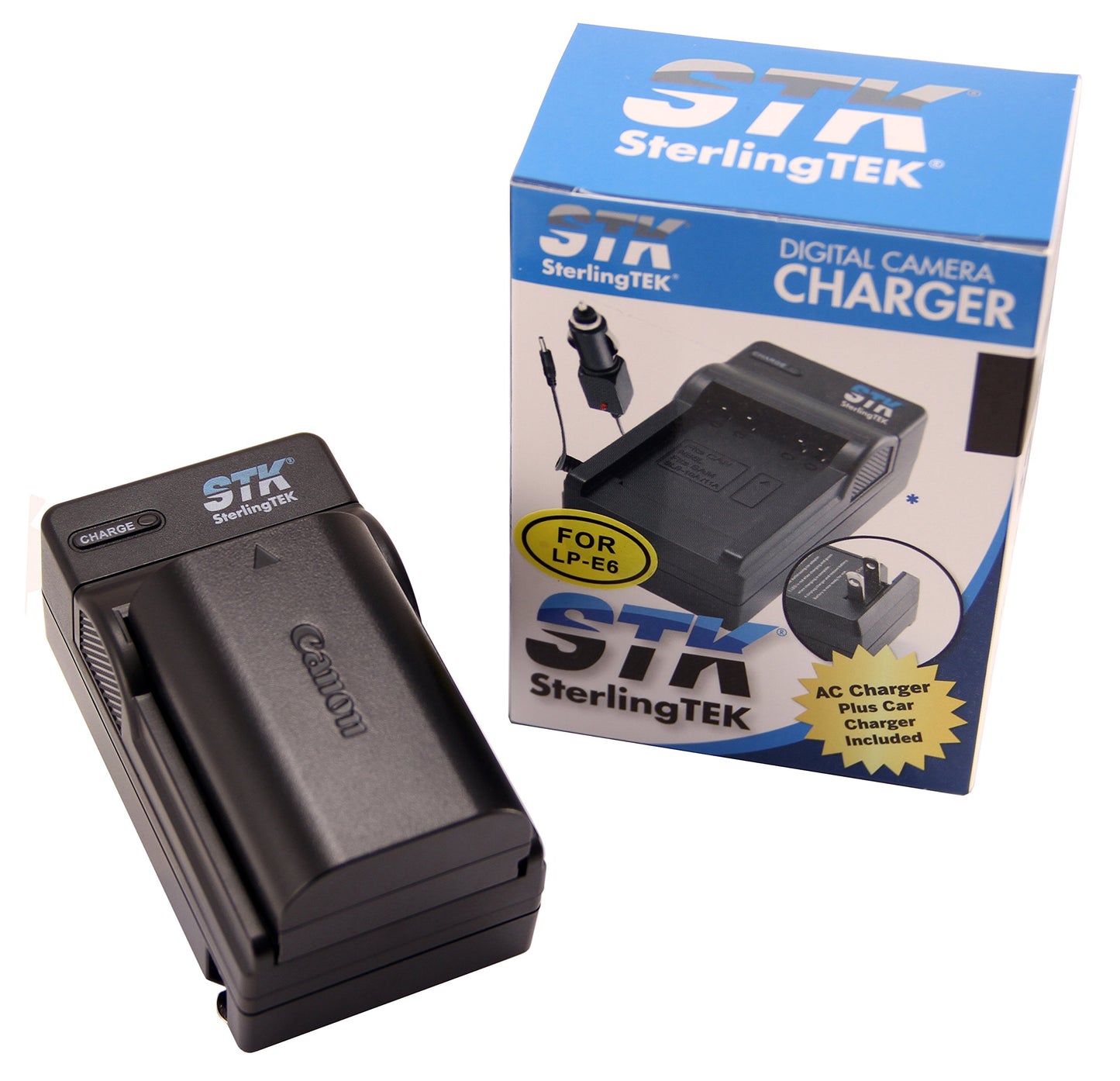 STK LP-E6 Charger for Canon LP-E6N Battery LPE6 Promaster LP-E6NH EOS R R5 R6 R7 5D Mark II III & IV 90D 70D 5Ds 6D 5Ds 80D 7D 60D 5Ds MKii MKii MKiii