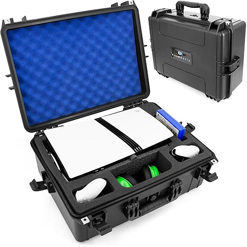 CASEMATIX Travel Case Compatible With PlayStation 5 Pro & PS5 Pro Disc Drive - Hard Shell Waterproof Case with Custom Foam for Console, Pro