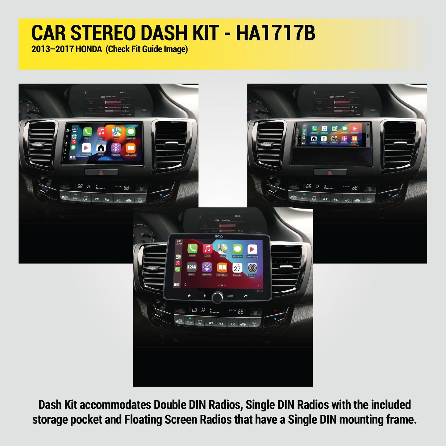 Scosche HA1717B Compatible with 2013-17 Honda Accord ISO Double DIN & DIN+Pocket Dash Kit Black