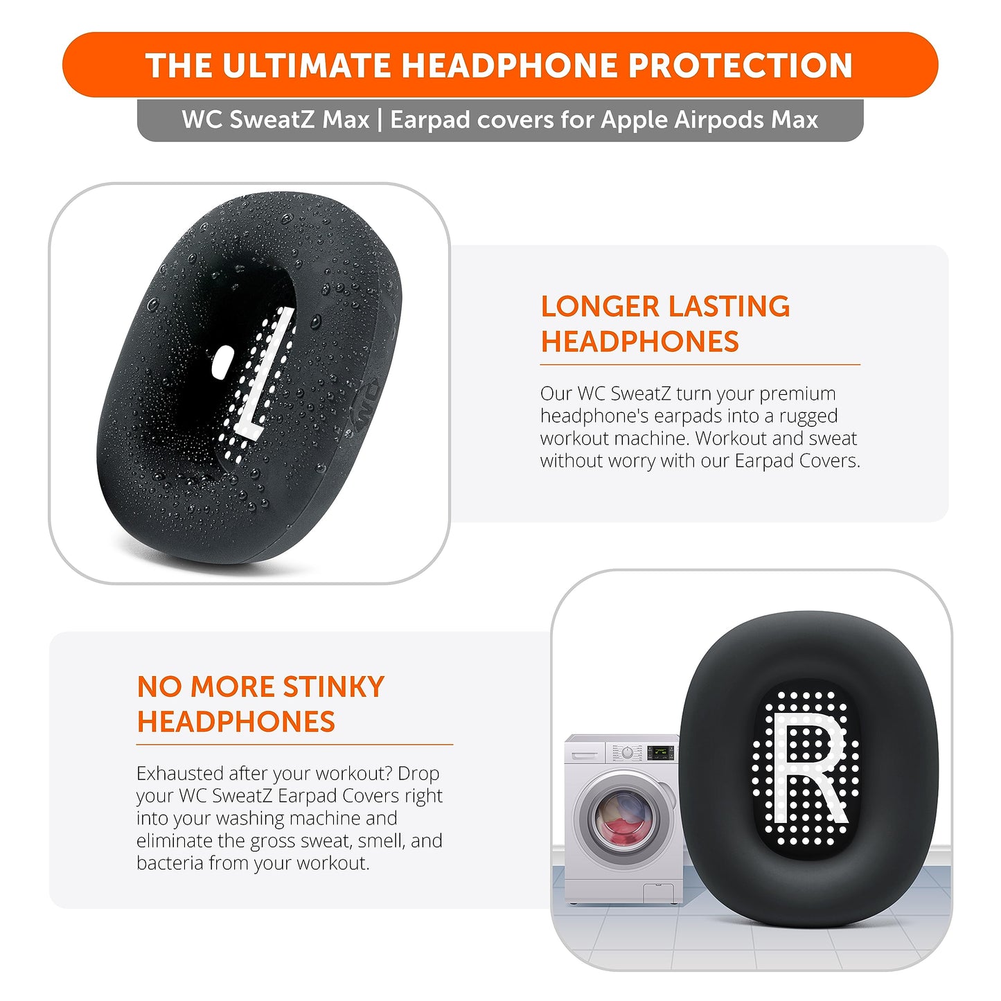 WC SweatZ Max - Patented Sweat Covers Compatible with AirPods Max 1 (Does Not Fit AirPods Max 2) by Wicked Cushions | Sweatproof & Washable | Full