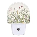 Herbs and Wild Flowers Night Light for Kids,Watercolor Green Botanical Floral Leaves Night Light Plug in with Dusk to Dawn Sensor,0.5w Energy Saving