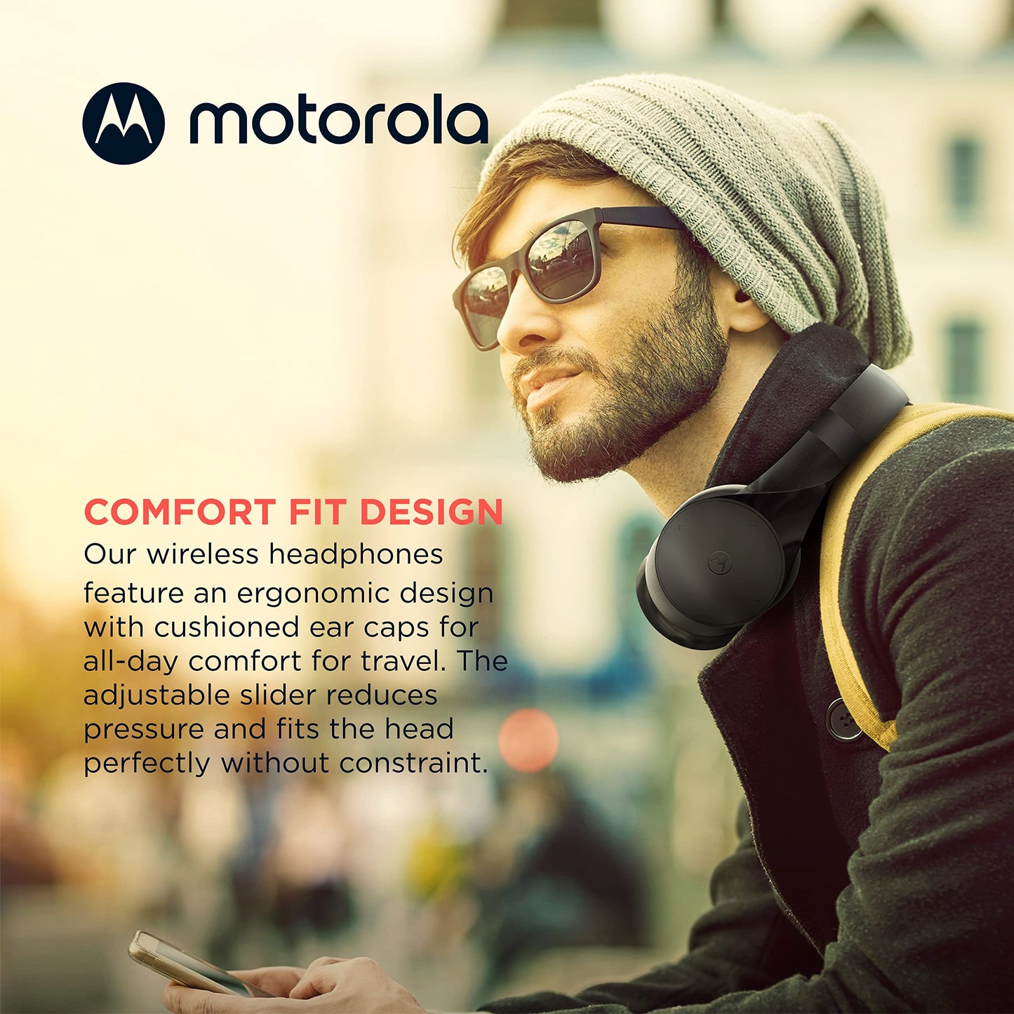 Motorola Bluetooth Wireless Headphones with Microphone, Moto XT500+ Over-Ear Headphones in-Line Control for Calls - Foldable Head Phones, Adjustable