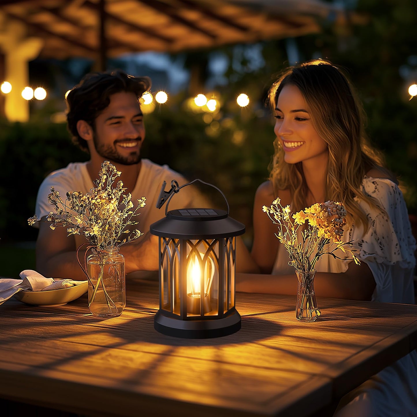 Hanging Solar Lanterns Outdoor Waterproof - 2 Pack Lanterns Decorative Outdoor Patio Decor with Clip Solar Lantern for Outside - Outdoor Lanterns