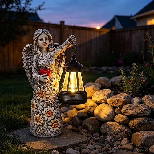 Yewanye Solar Garden Angel Statues,Outdoor Angel Figurines Lights Waterproof Statue Decor Lanterns for Yard Patio Porch Decoration Gift for Mom