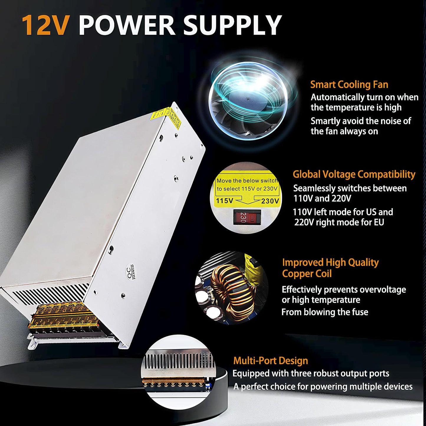AC to DC Converter 12V 100A 1200W SMPS 220V/110V to DC 12V Power Supply Converter Voltage Transformer for LED Car Devices and Camera Security Systems…