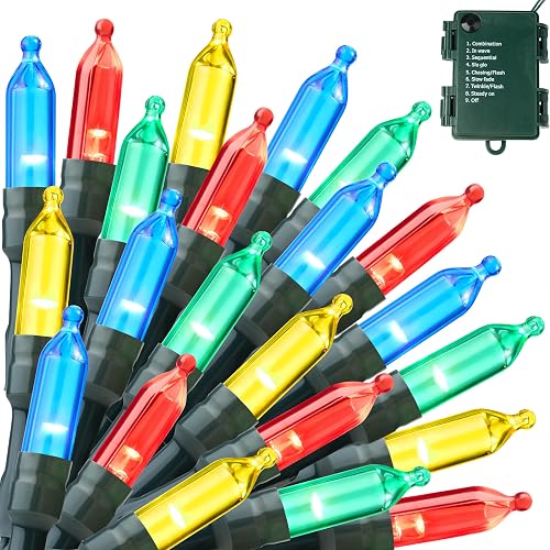 Joiedomi LED Christmas String Lights,2×50 Count 32.6FT Battery Operated Christmas Tree Fairy Lights with 8 Modes,Multifunction Green Wire for Xmas