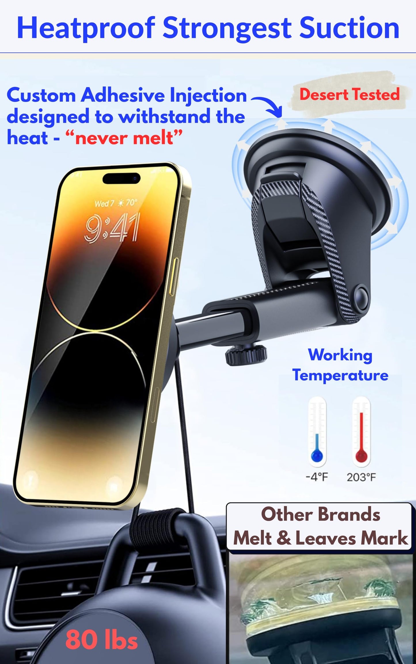 PTz Words for MagSafe Windshield Mount - Magnetic Phone Holder for Car, Suction Cup, High Heat Resistant, Super Strong Magnets, Compatible