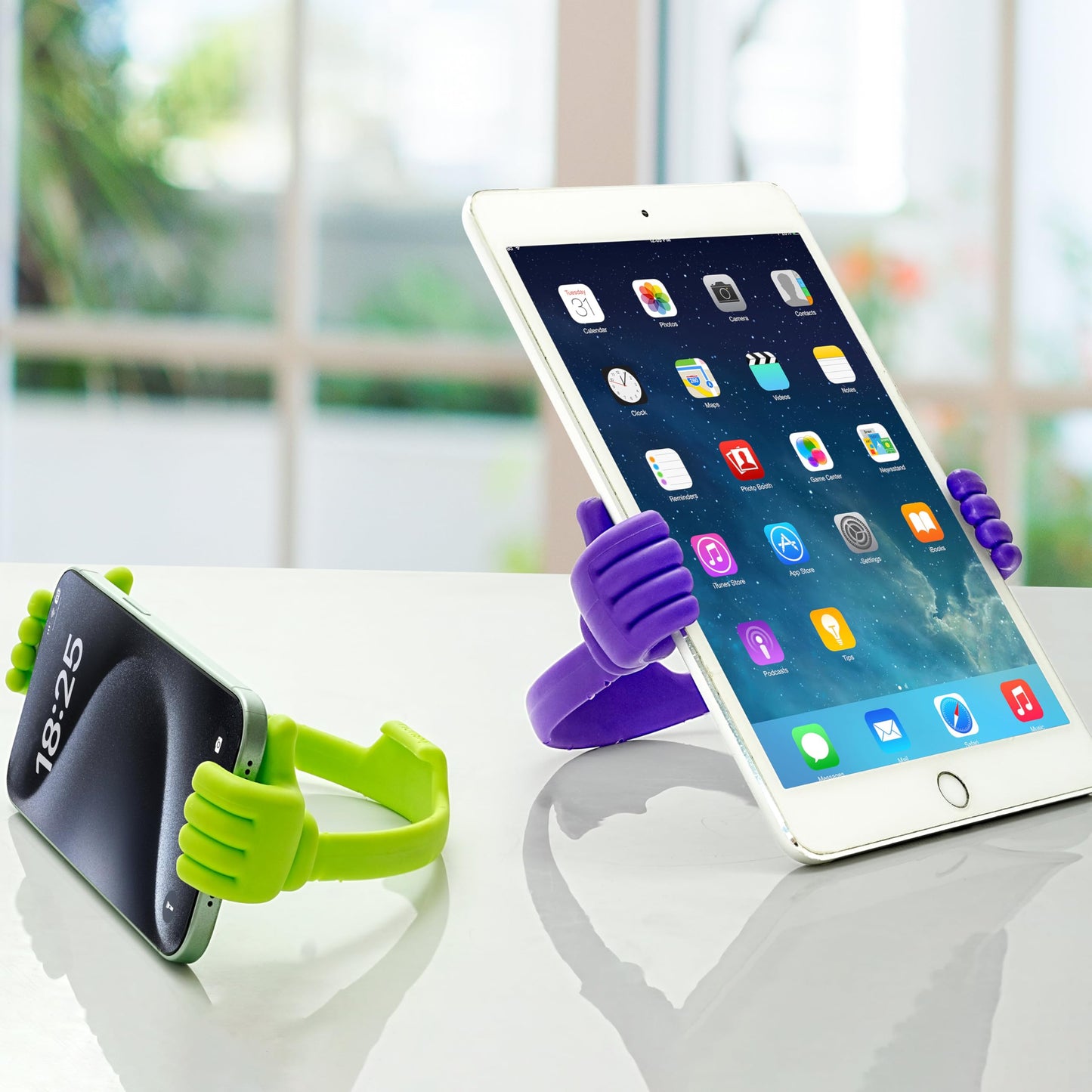 HONSKY Thumbs-Up Phone Stand for Tablets, E-Readers and Smart Phones - Green/Purple - 2 Count