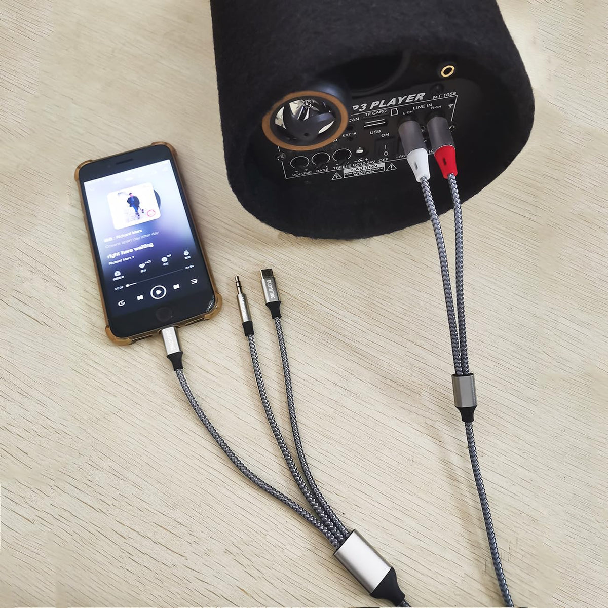 DUOYUTING 3 in 1 Audio Cable, iOS Phone/3.5mm AUX/USB C to 2 RCA,Stereo Audio Adapter for iPhone/Type C Phone/AUX to Amplifier/Sound Box & Home