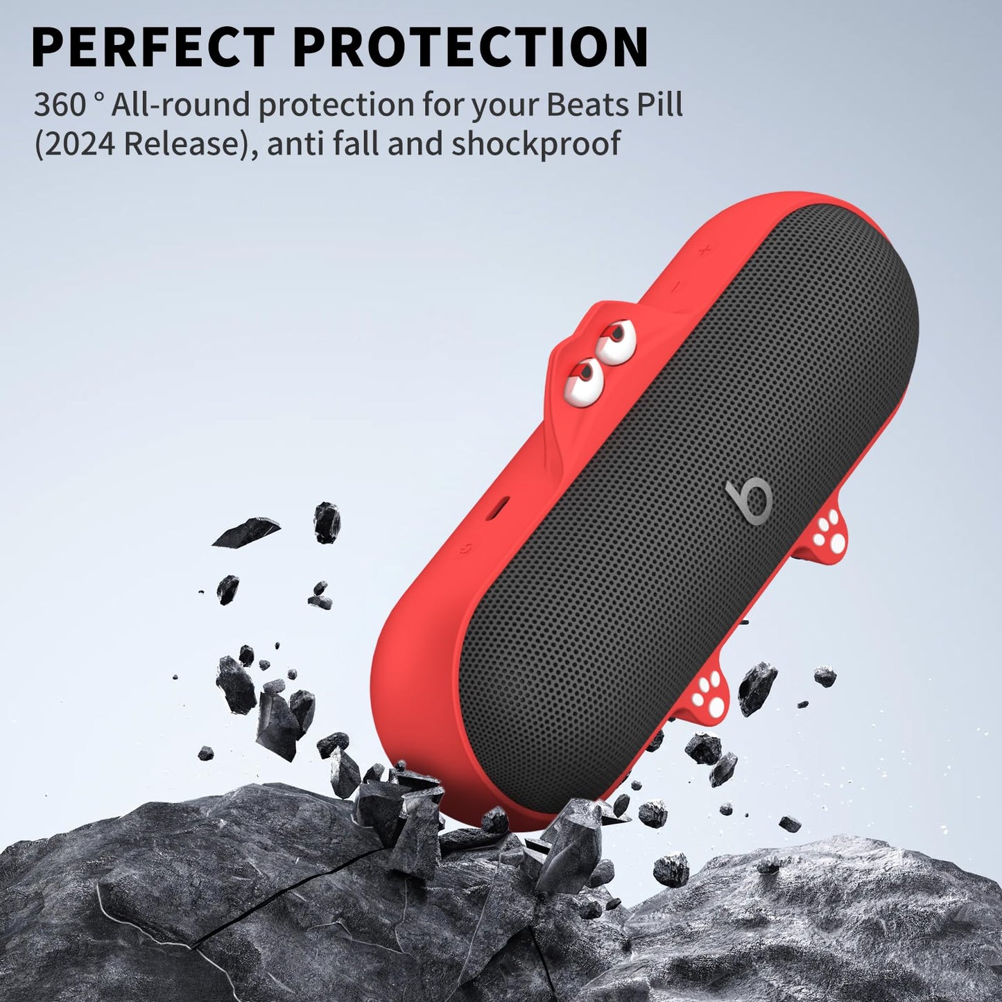Silicone Kawaii Cute Case for Beats Pill Wireless Bluetooth Speaker, Anti-Scratch Protective Sleeve Compatible With Beats Speaker (Red)