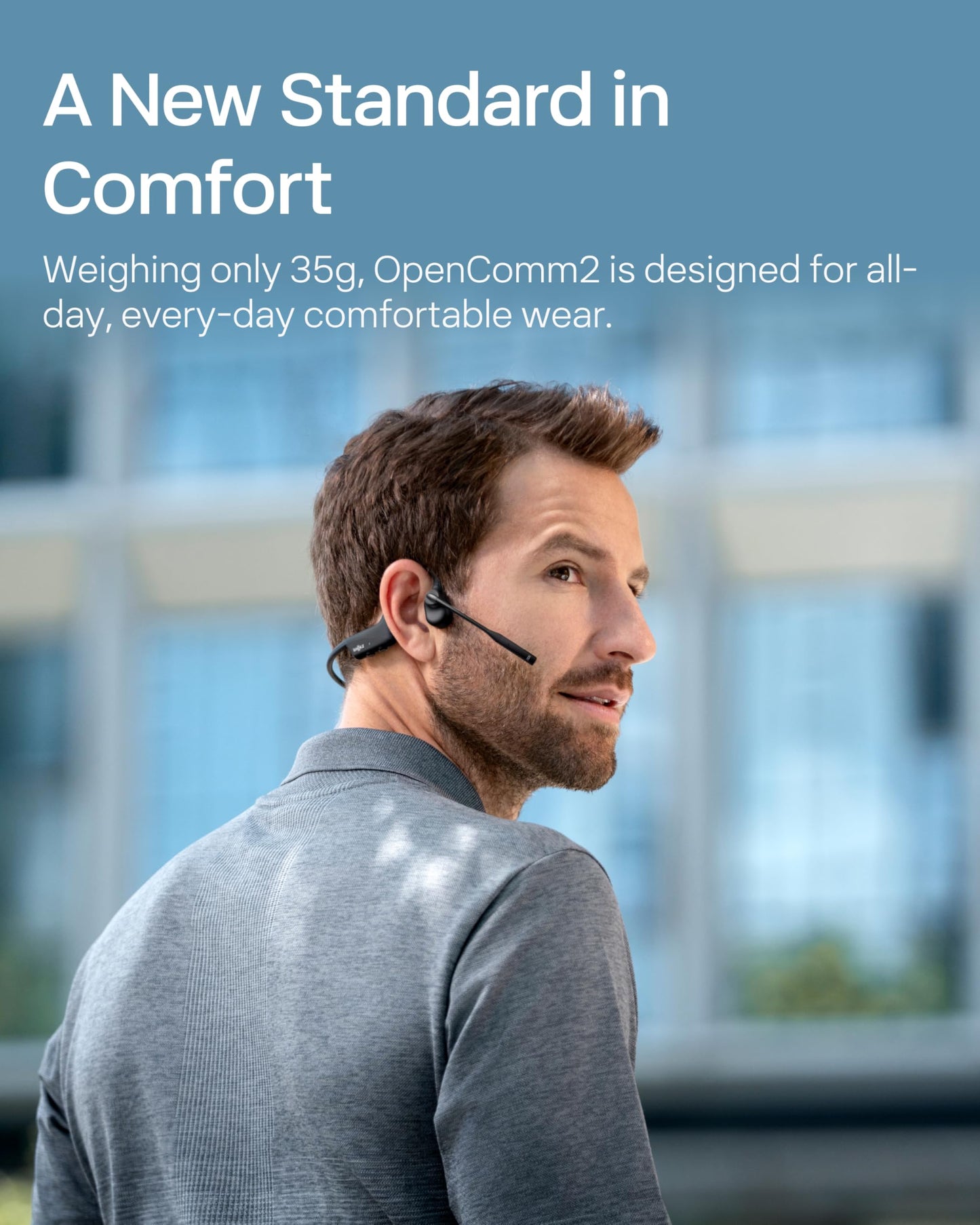 SHOKZ OpenComm2 Open-Ear Bluetooth Headset, Noise-Canceling Mic