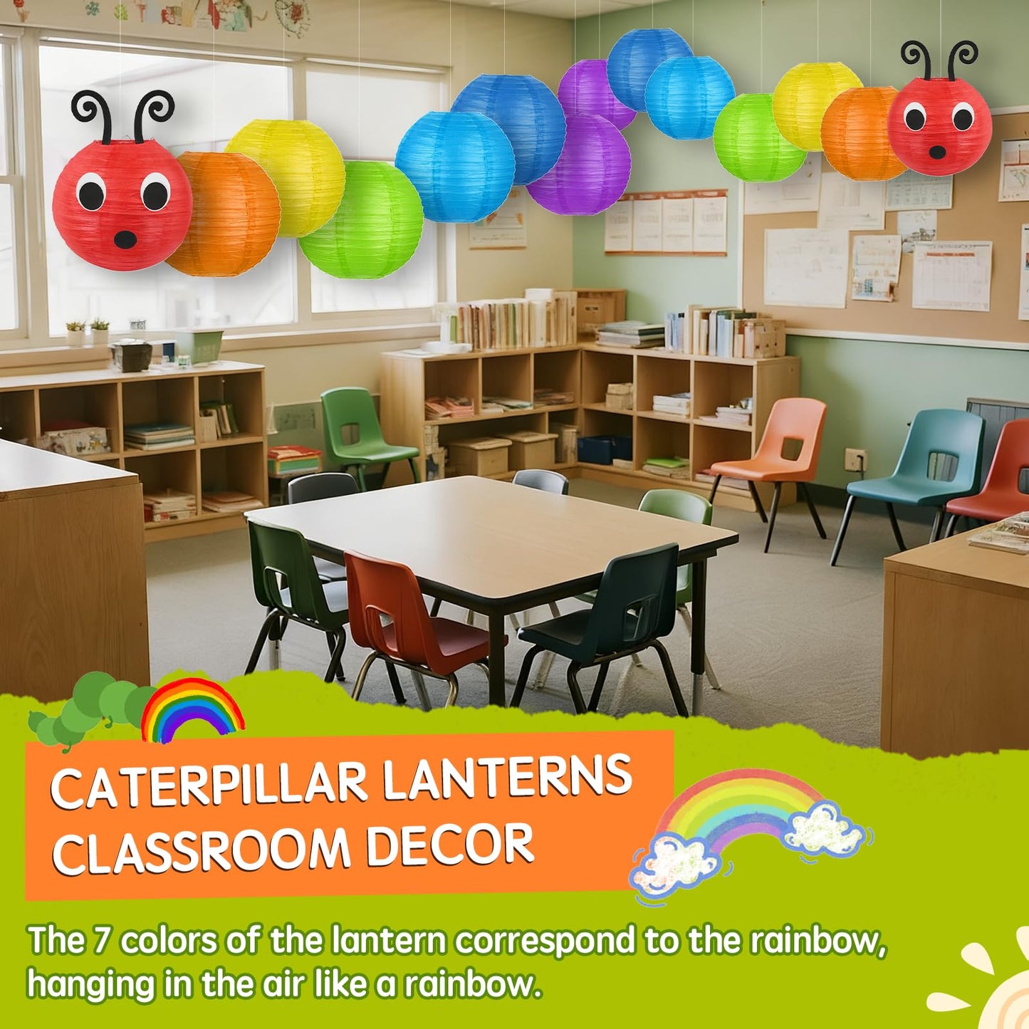 LYART 14 Pcs Hungry Caterpillar Paper Lanterns Decoration for School Classroom Birthday Party and Caterpillar Theme Party Ceiling Hanging Decor