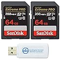 SanDisk 64GB SDXC SD Extreme Pro Memory Card (Two Pack) Works with Nikon D3500, D7500, D5600 Digital DSLR Camera 4K V30 U3 (SDSDXXU-064G-GN4IN) Plus