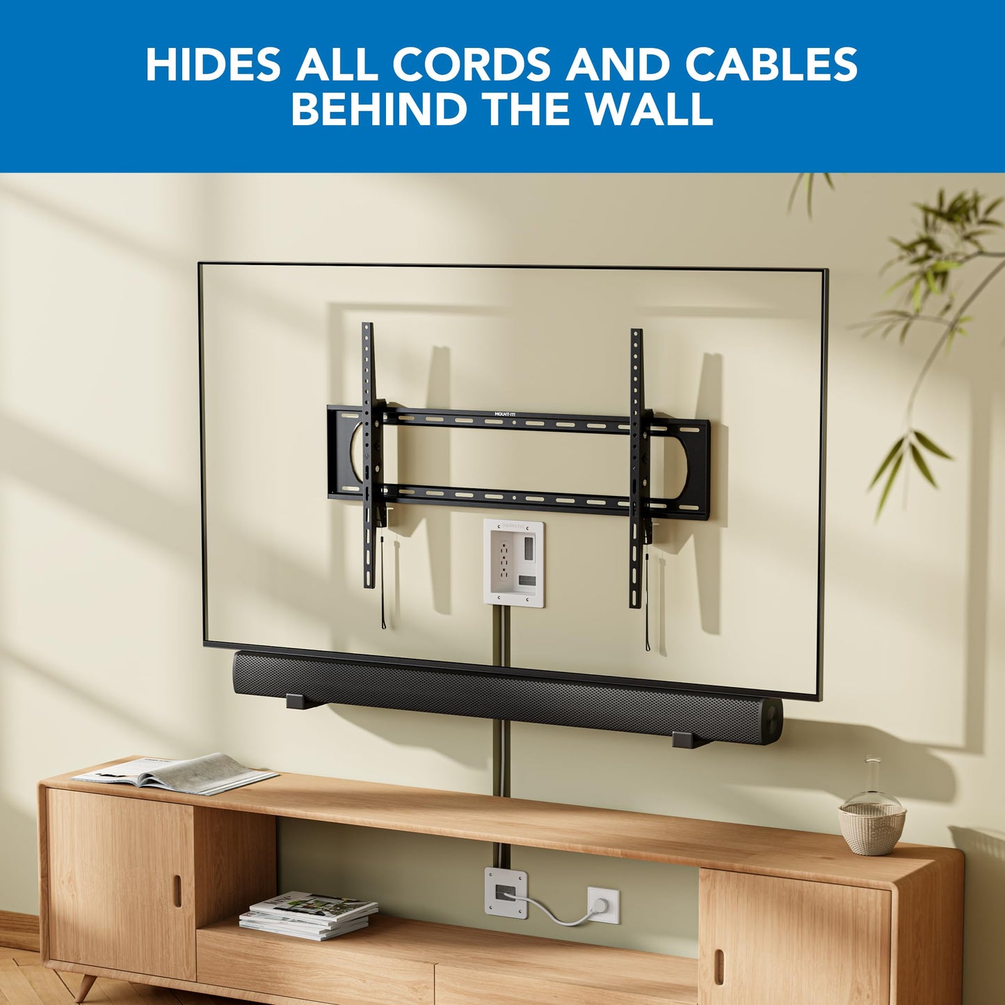 Mount-It! in-Wall TV Cable Management Kit with Recessed Power - Triple Outlet, 9ft Extension Cord and Hand Saw - Easy, Safe TV Outlet Wall Kit and TV
