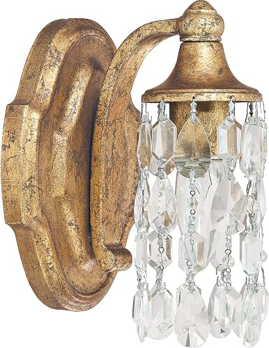 Capital Lighting 8521AG-CR Blakely K9 Crystal Wall Sconce, 1-Light 60 Watt, 8" H x 5" W, Antique Gold