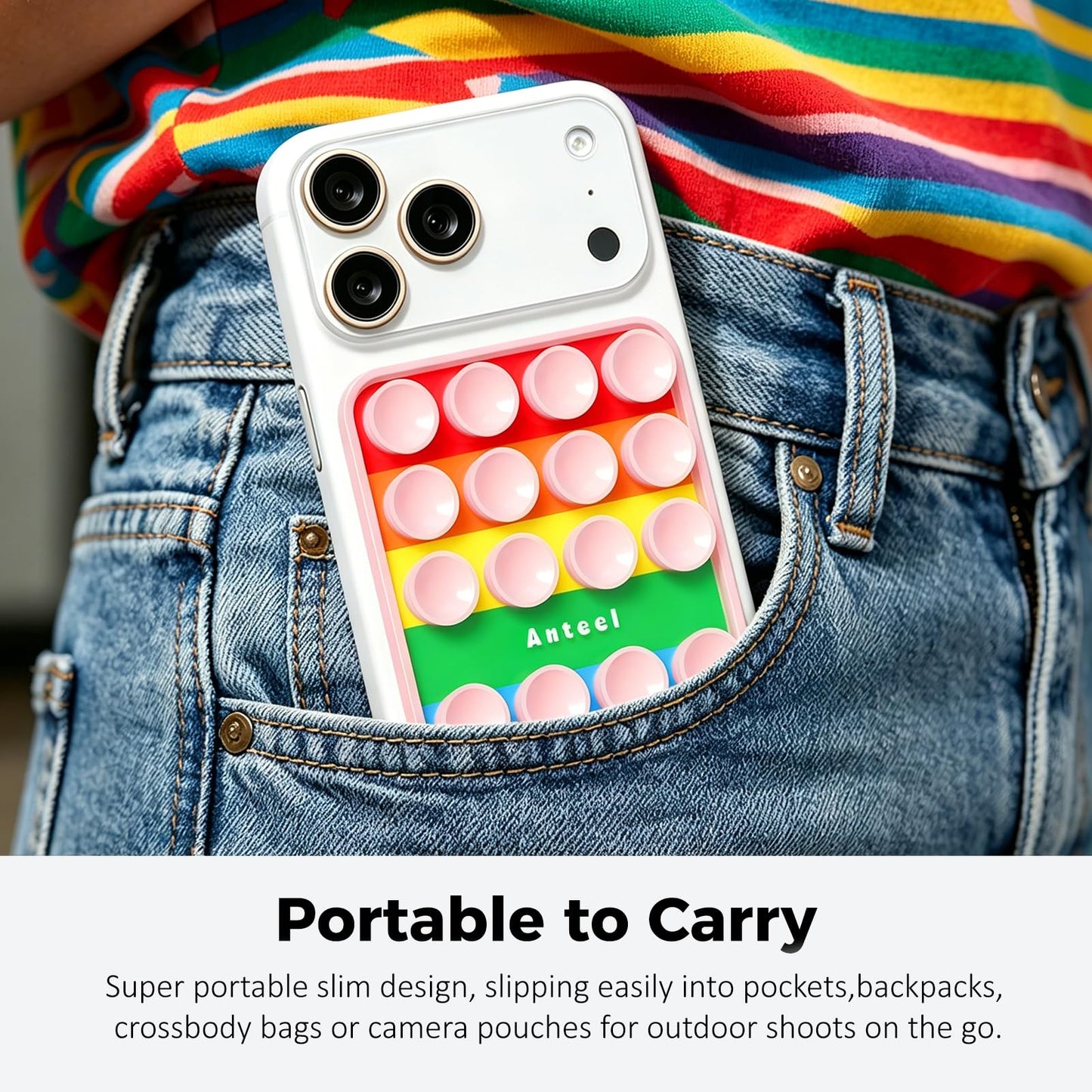 Anteel Rainbow - OG Silicone Suction Cup Phone Adhesive Mount with Seven Colors - Hands-Free Sticky Phone Holder - Strong Suction Grip for Selfies