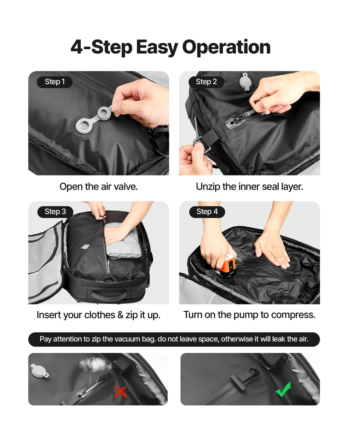 VEVOR Vacuum Travel Backpack, 35L, Vacuum Seal Compression Travel Backpack with Air Pump, Multiple Pockets & Compartments, Water-Resistant Carry-On