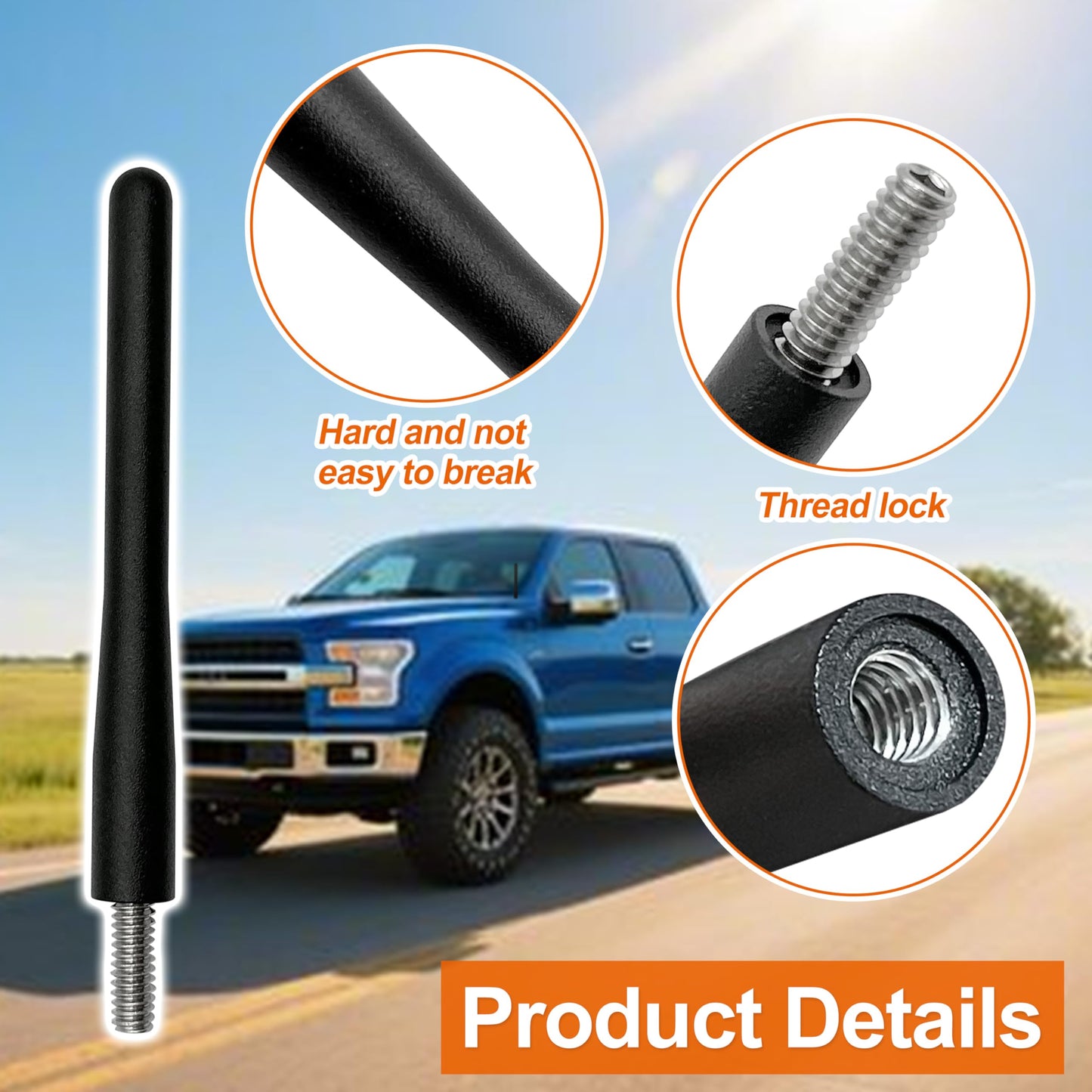 Short Antenna Car Truck Compatible with F150 F250 F350 Super Duty, Bronco, Ford Raptor Accessories & Dodge RAM - Carwash Safe Antenna for Truck 4 Inch