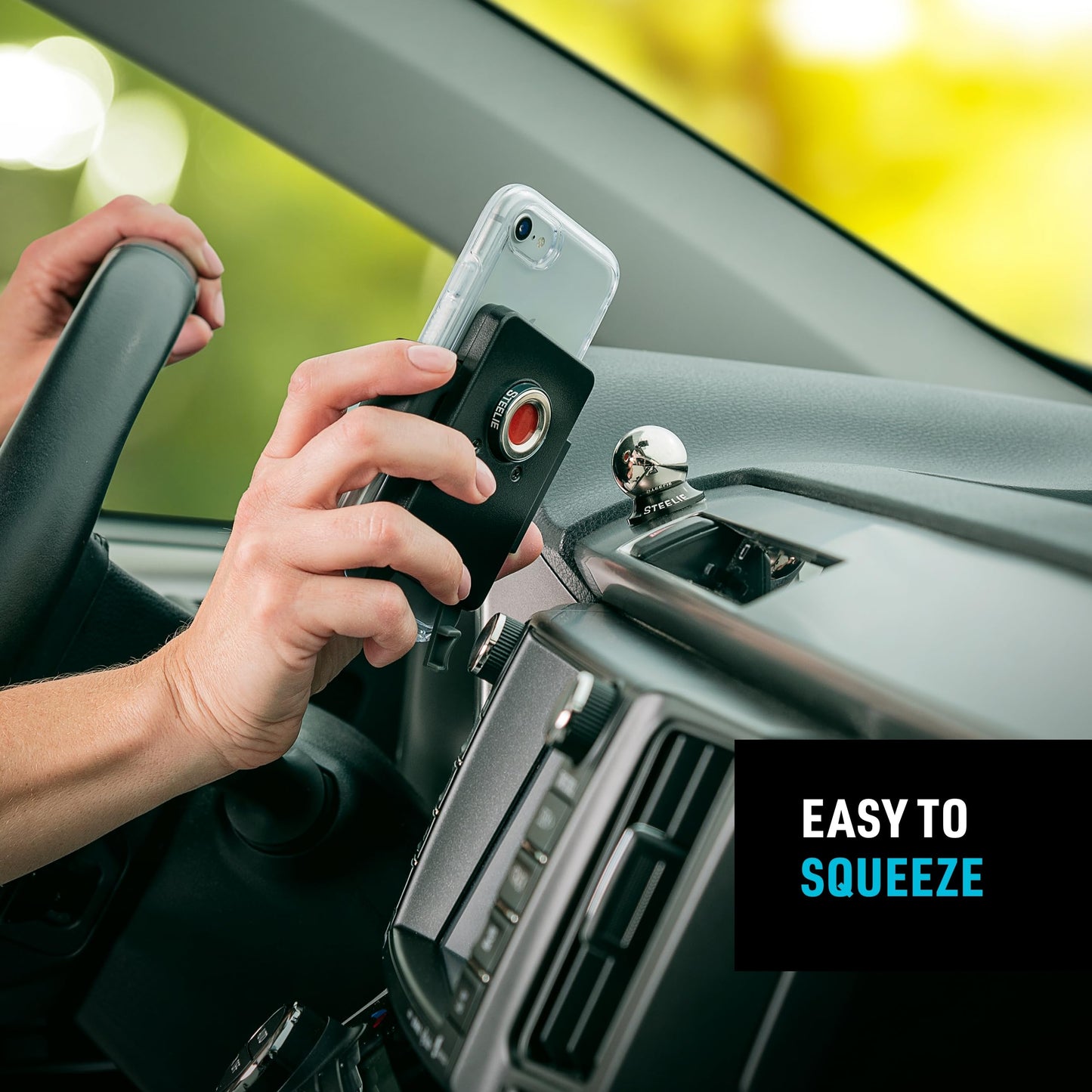 Nite Ize Steelie Squeeze Clamp - Universal Dashboard Mount for Hands-Free Use - Easy-Squeeze Levers - Continuous Force Springs - 360-Degree Rotation
