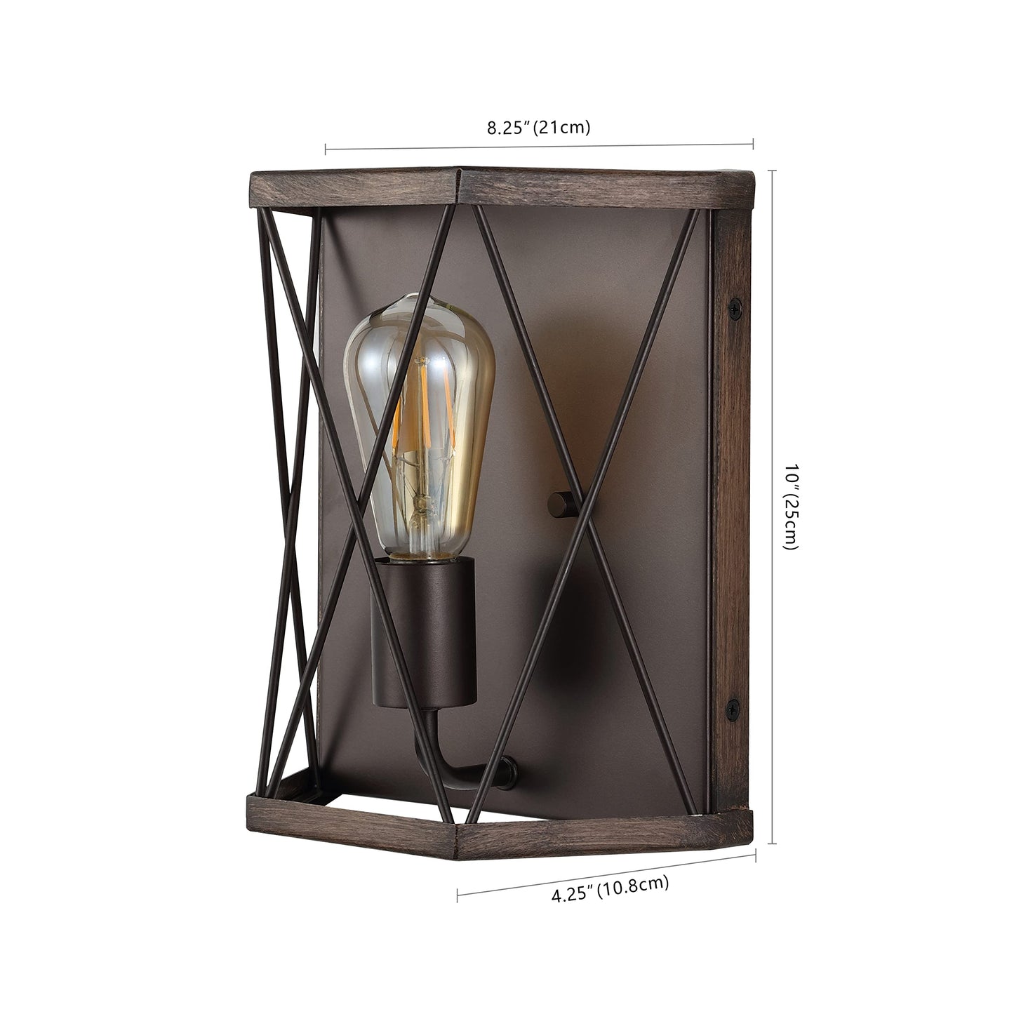 JONATHAN Y 8.25" Wood Finished/Oil Rubbed Bronze 1-Light Iron Sconce, Rustic Farmhouse X-Frame Wall Lantern for Entryway Hallway, Modern Industrial