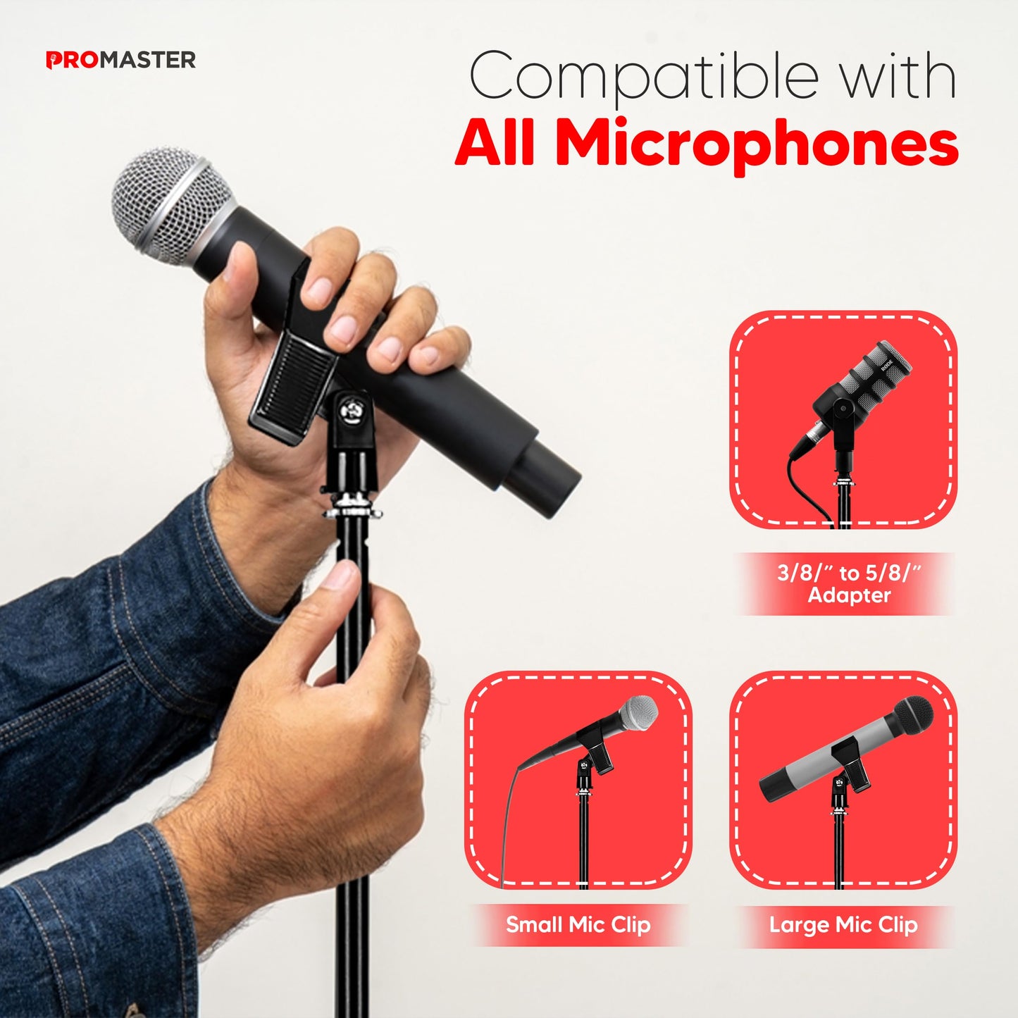 The Promaster Round Base Microphone Stand - Portable and Adjustable with Universal Compatibility, Studio-Quality Metal Mic Mount Floor Stand with