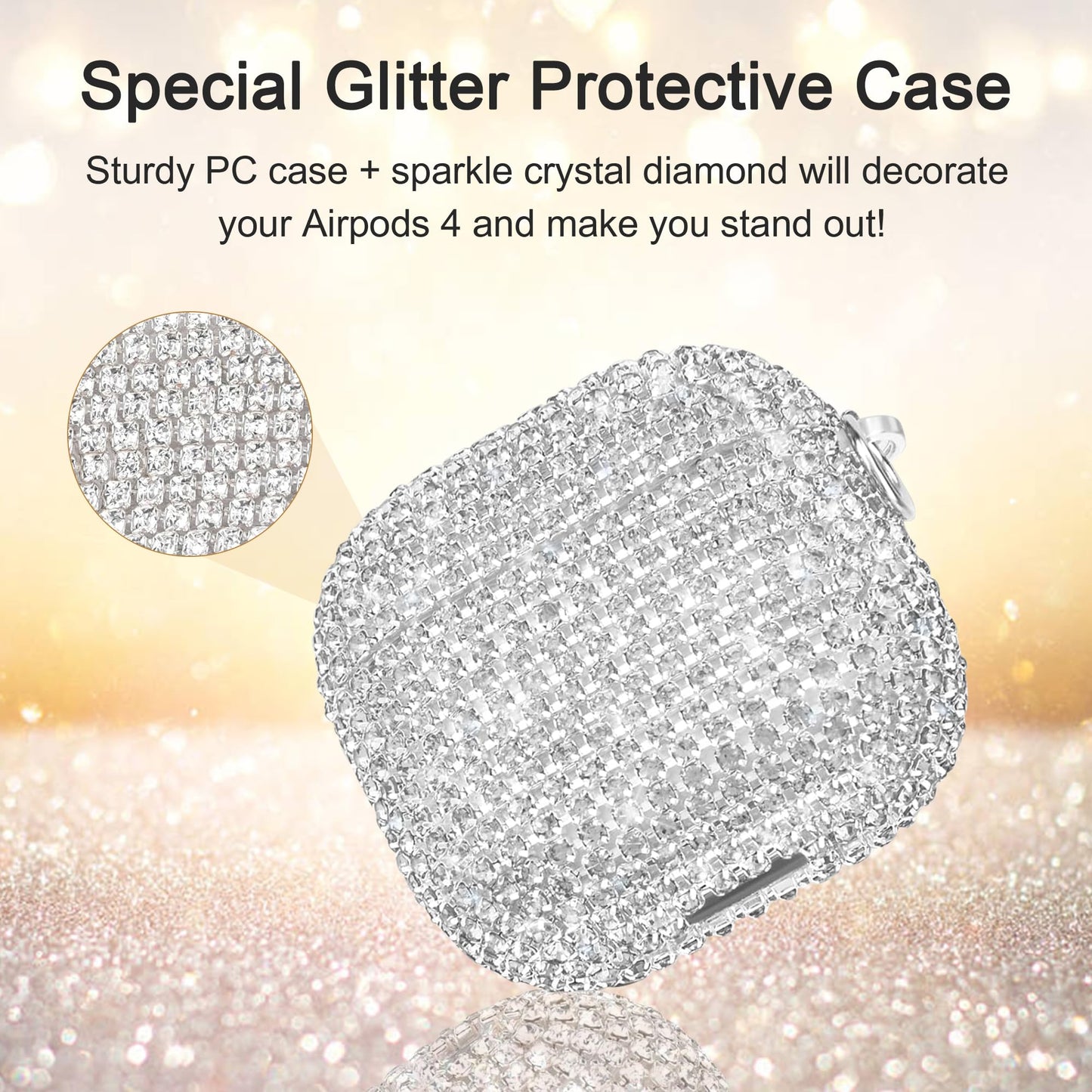 Bling Case Compatible with AirPods 4th Generation (2024), Sparkling Diamond Case for AirPods 4 Case Bling Rhinestones for Women, Shockproof Protective