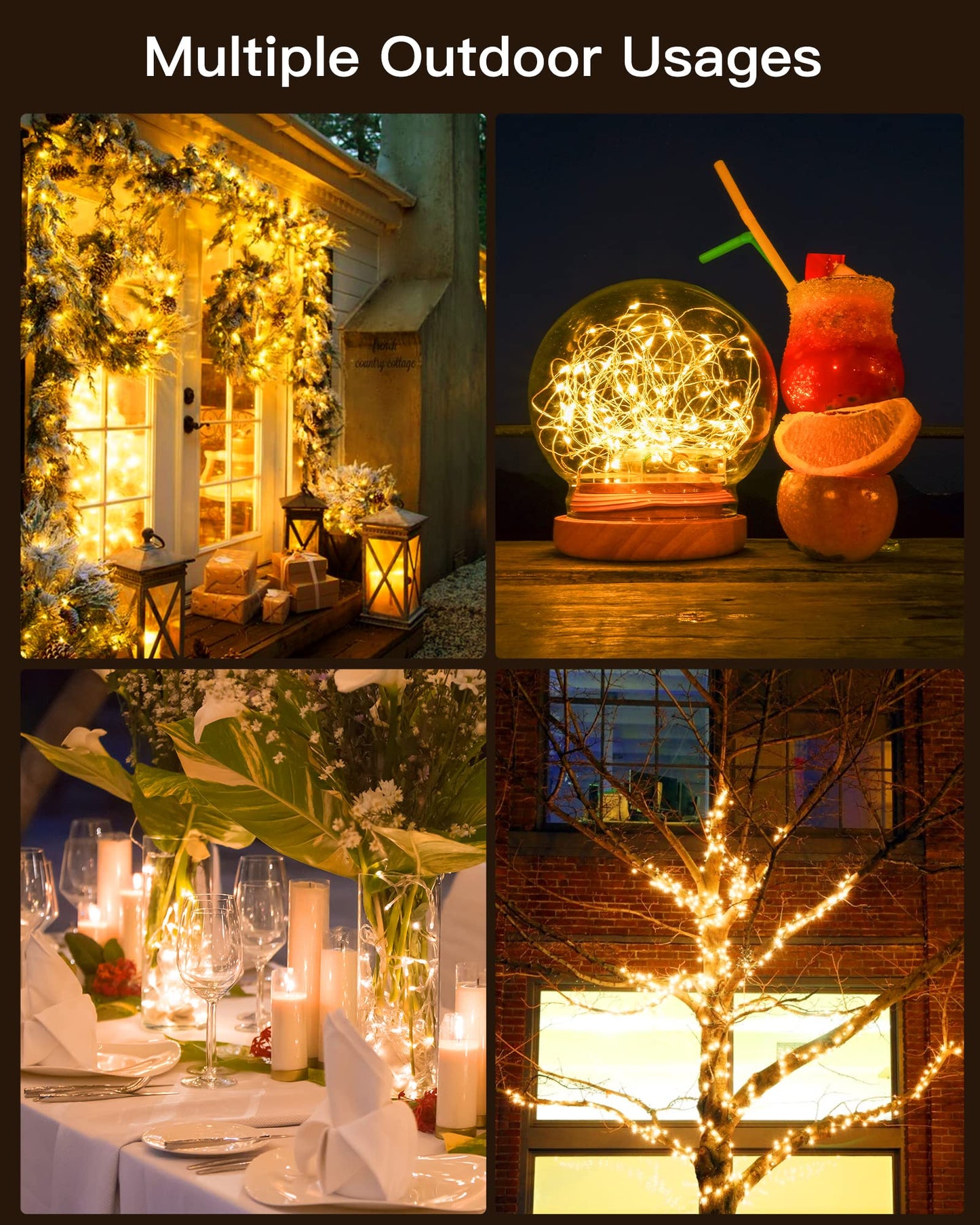 Brightown Solar String Lights, 2 Packs Total 66Ft 200 LED Solar Fairy Lights with 8 Modes, Waterproof Solar Lights for Outside Patio Yard Tree Wedding