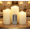 CFDECOR Flickering Flameless Candles with Remote Timer,Realistic 3D Moving Flame Led Candles,Set of 3 Battery Operated Pillar Fake Electronic Real Wax