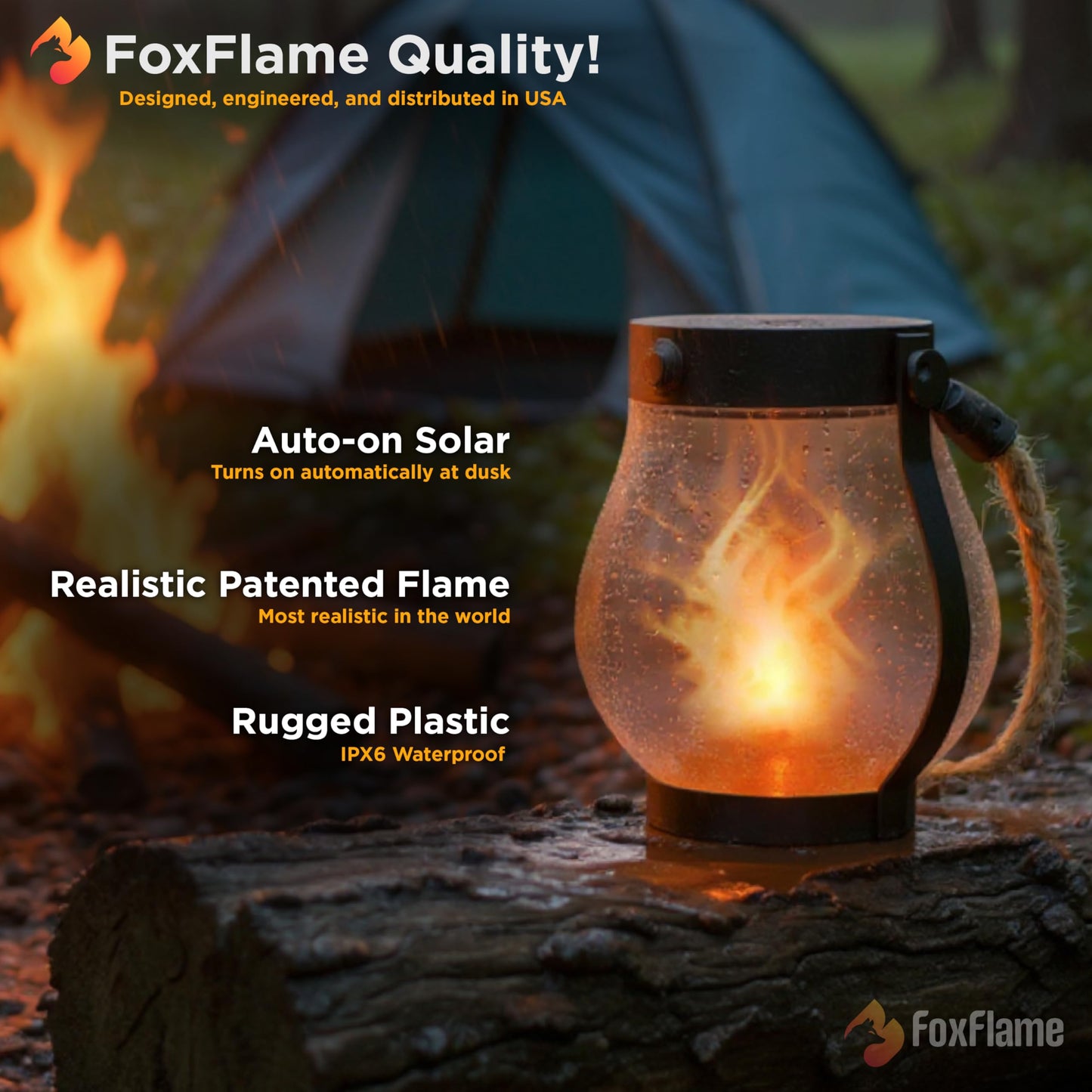 FoxFlame Schoolhouse Solar Lanterns Outdoor Waterproof - Realistic Flickering Flame, 3 Lighting Modes with Rope Handle Design, Waterproof