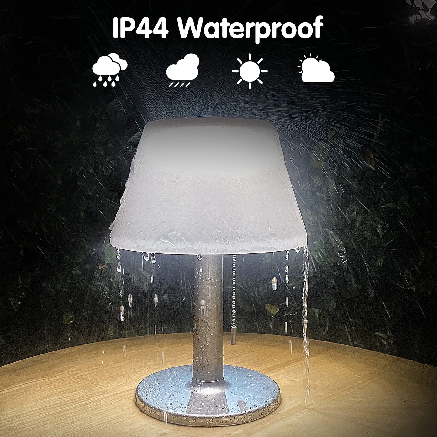 shumi Solar Table Lamp Outdoor Indoor - 3 Lighting Modes, Eye-Caring LED Waterproof Cordless Solar Desk Lamp with Pull Chain for Outside Patio Garden