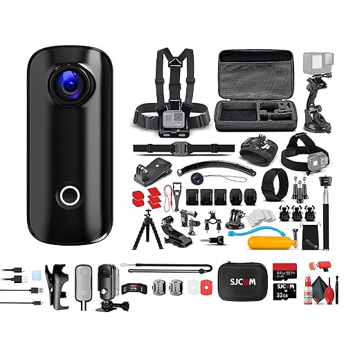 SJCAM C100 Plus Action Camera in Black with 4K Video, EIS Stabilization, and Audio Recording, Bundle Including: 64GB Micro SD Card, 50-in-1 Action