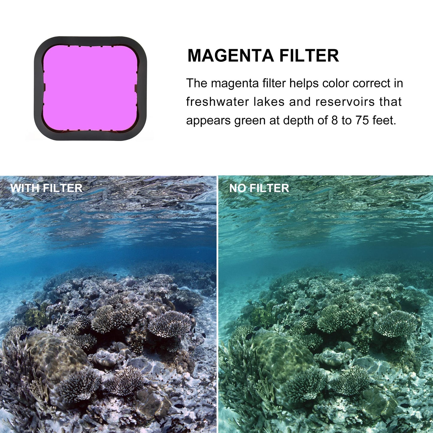 GEPULY 4 Pack Underwater Dive Filters for GoPro Hero 5 6 7 Black Hero 2018 Super Suit Waterproof Housing Case in Red, Light Red, Magenta, and 5X