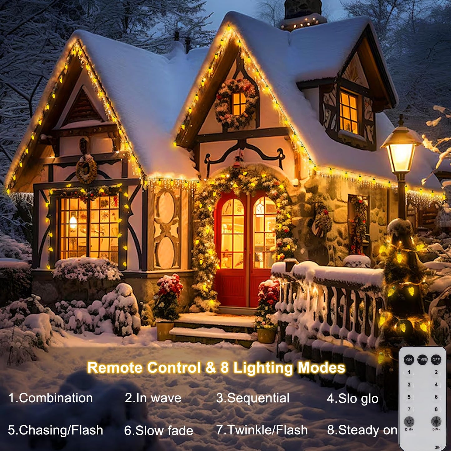 ZAIYW C9 Christmas Lights String, 66ft 100 LED Strawberry String Lights UL Plug C9 String Lights Green Wire Waterproof for Outdoor Roof Eaves Garden