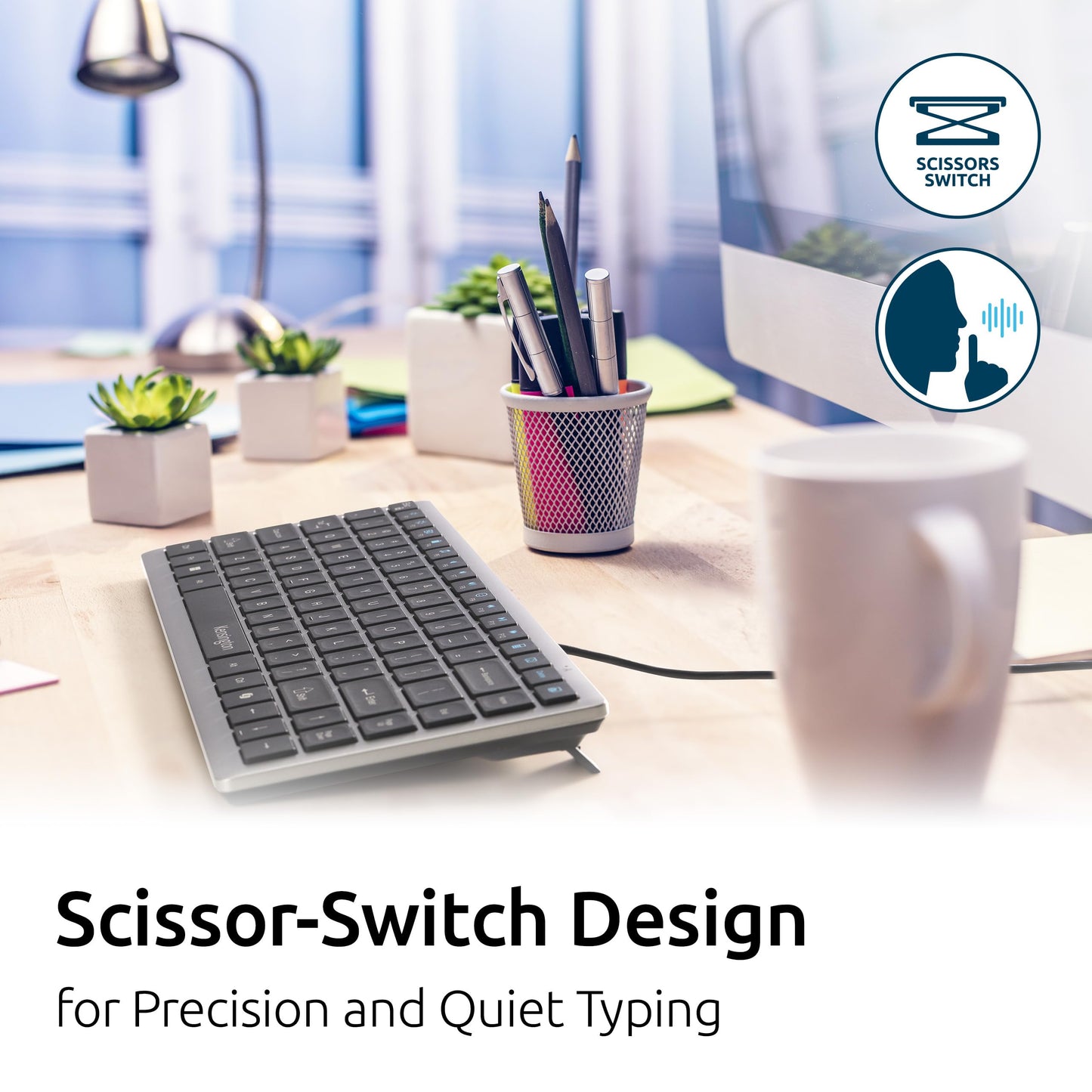 Kensington KB415 USB-C Wired Compact Keyboard, Quiet Scissor-Switch Keys, Programmable, Copilot Hotkey, Compatible with Windows, Black (K75411NA)