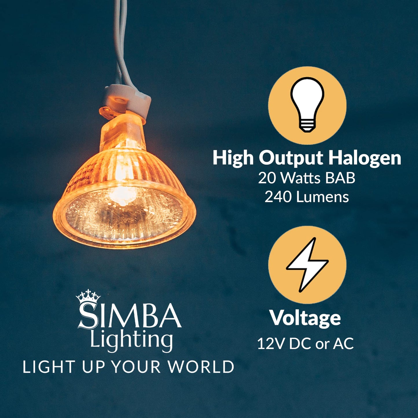 Simba Lighting Halogen MR16 20W 12V Light Bulbs, GU5.3 Base, 2700K, 10 Pack