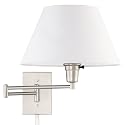 Kira Home Cambridge 15" Modern Swing Arm Wall Sconce with White Empire Fabric Shade, 2-in-1 Plug in or Hardwired Wall Lamp with 3-Way Switch, Satin