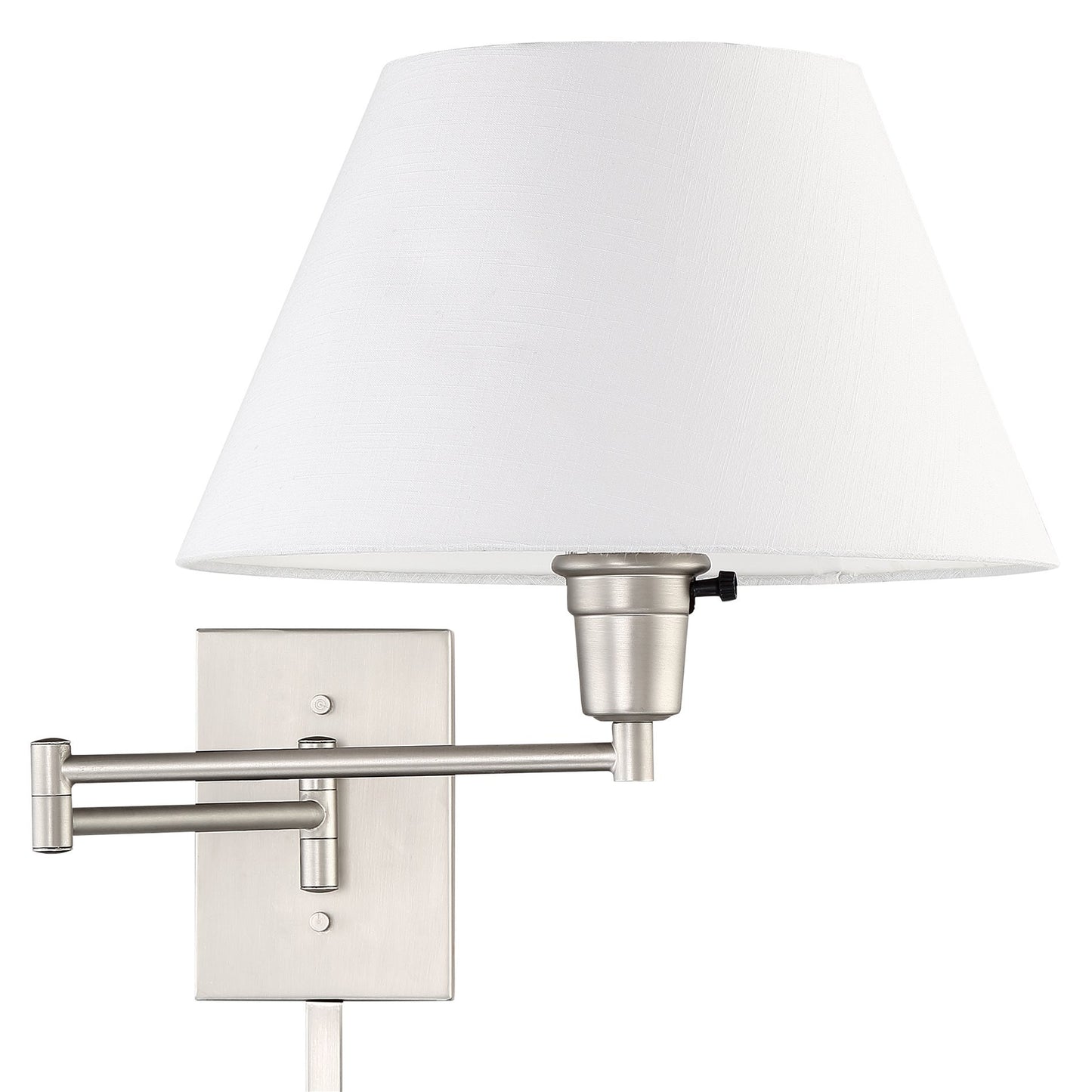 Kira Home Cambridge 15" Modern Swing Arm Wall Sconce with White Empire Fabric Shade, 2-in-1 Plug in or Hardwired Wall Lamp with 3-Way Switch, Satin