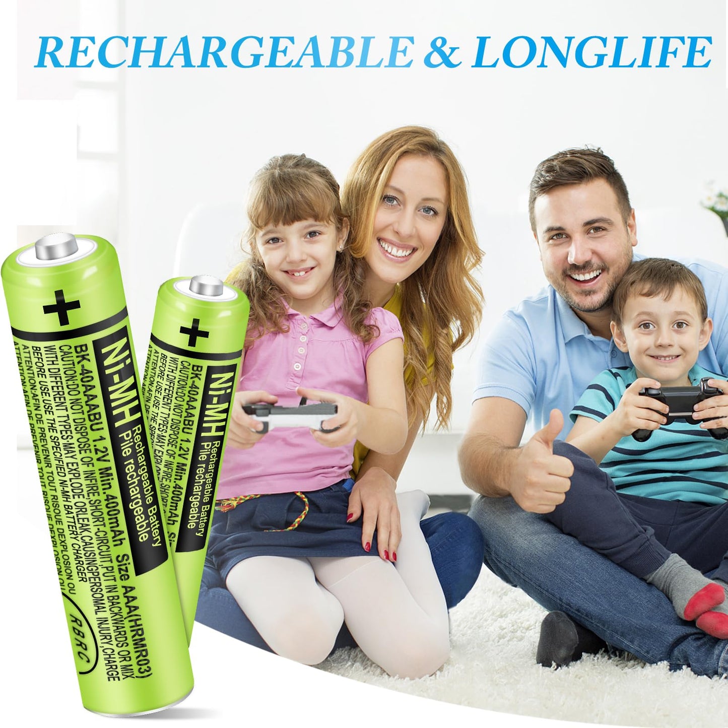 EOCIK BK-40AAABU 4 Pack NI-MH Rechargeable AAA Batteries 400mAh 1.2V AAA Rechargeable Battery for Panasonic Cordless Phones,Remote