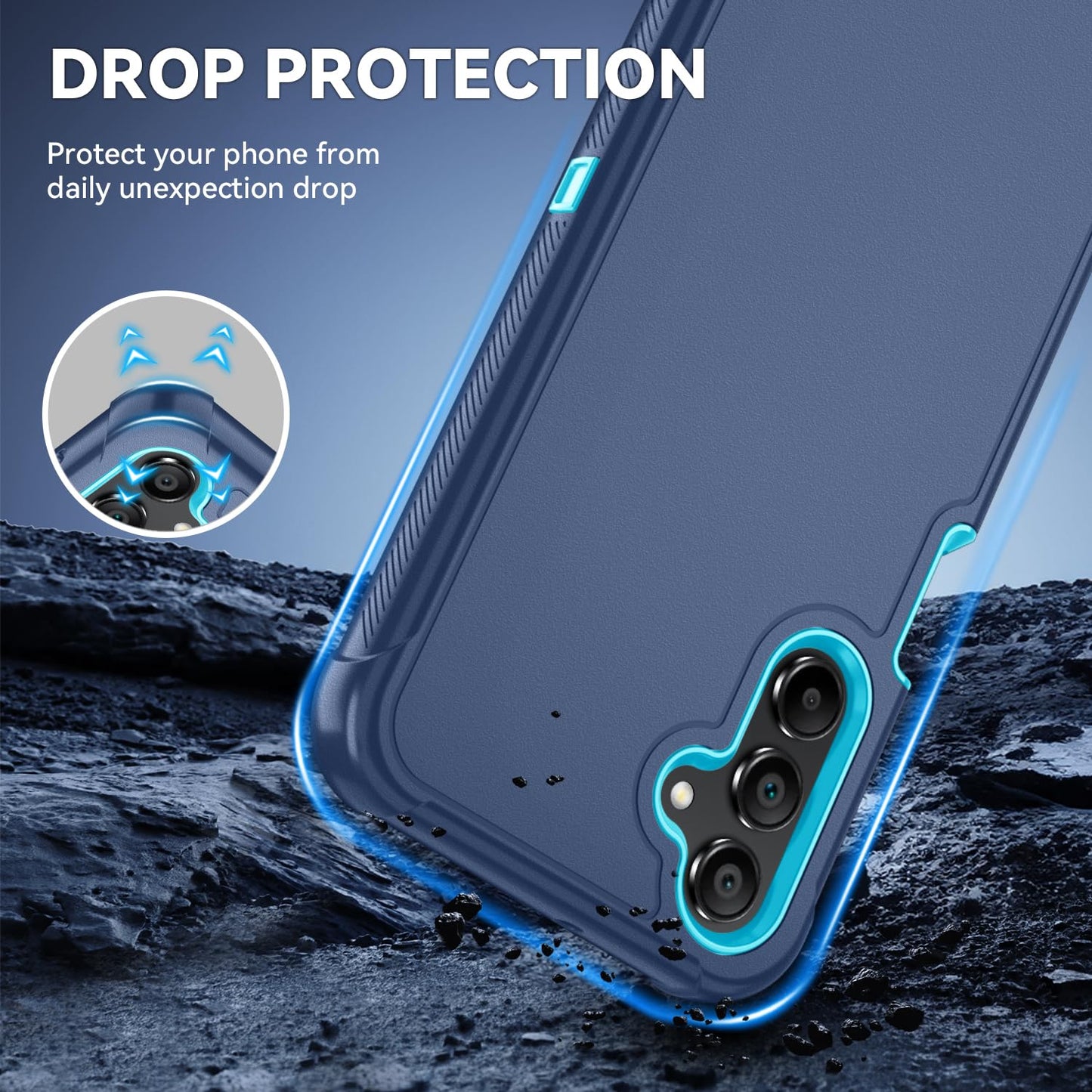 Case for Samsung Galaxy A14 5G Phone Case Glacier Blue | HD Screen Protector, Heavy Duty, 3 Layer, Hybrid, Shock Proof, Protective, Rugged Bumper, PC