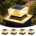 4x4 Solar Post Cap Lights Outdoor 4 Pack, 3000K Warm Fence Deck Post Solar Lights with Upgrade Solar Panel, Waterproof Solar Post Caps for 3.5x3.5