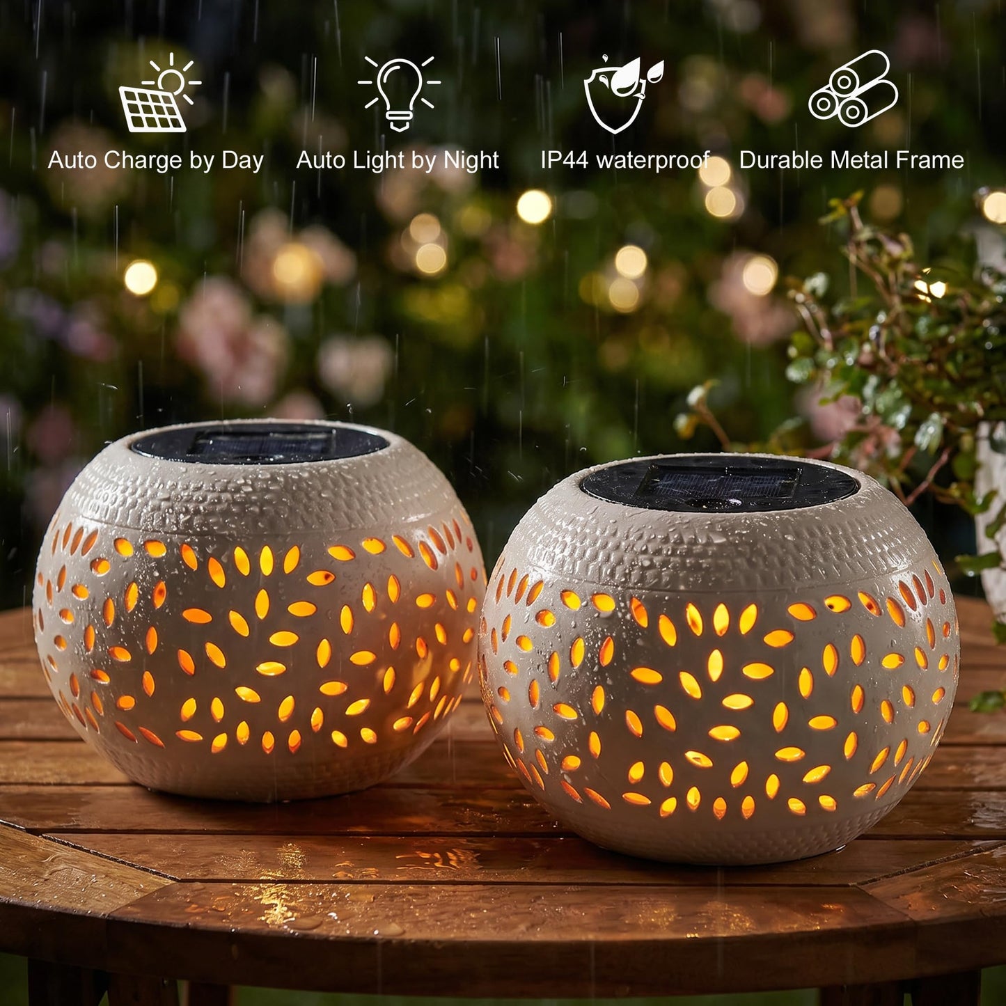 Solar Table Lantern Outdoor Waterproof- Dancing Flickering Flame Solar Powered LED Light,White Metal Desktop Decorative Lamp for Gifts for Women