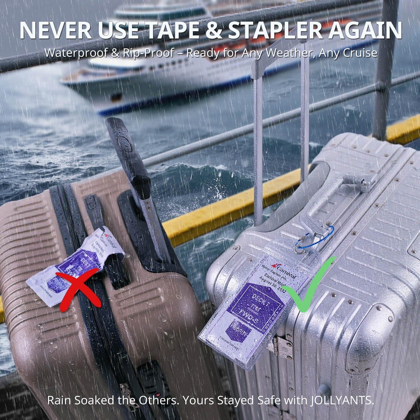 Cruise Ship Essentials for Carnival, Princess, NCL, MSC by JOLLYANTS, Cruise Luggage Tag Holders, Cruise Must Haves Waterproof & Reusable
