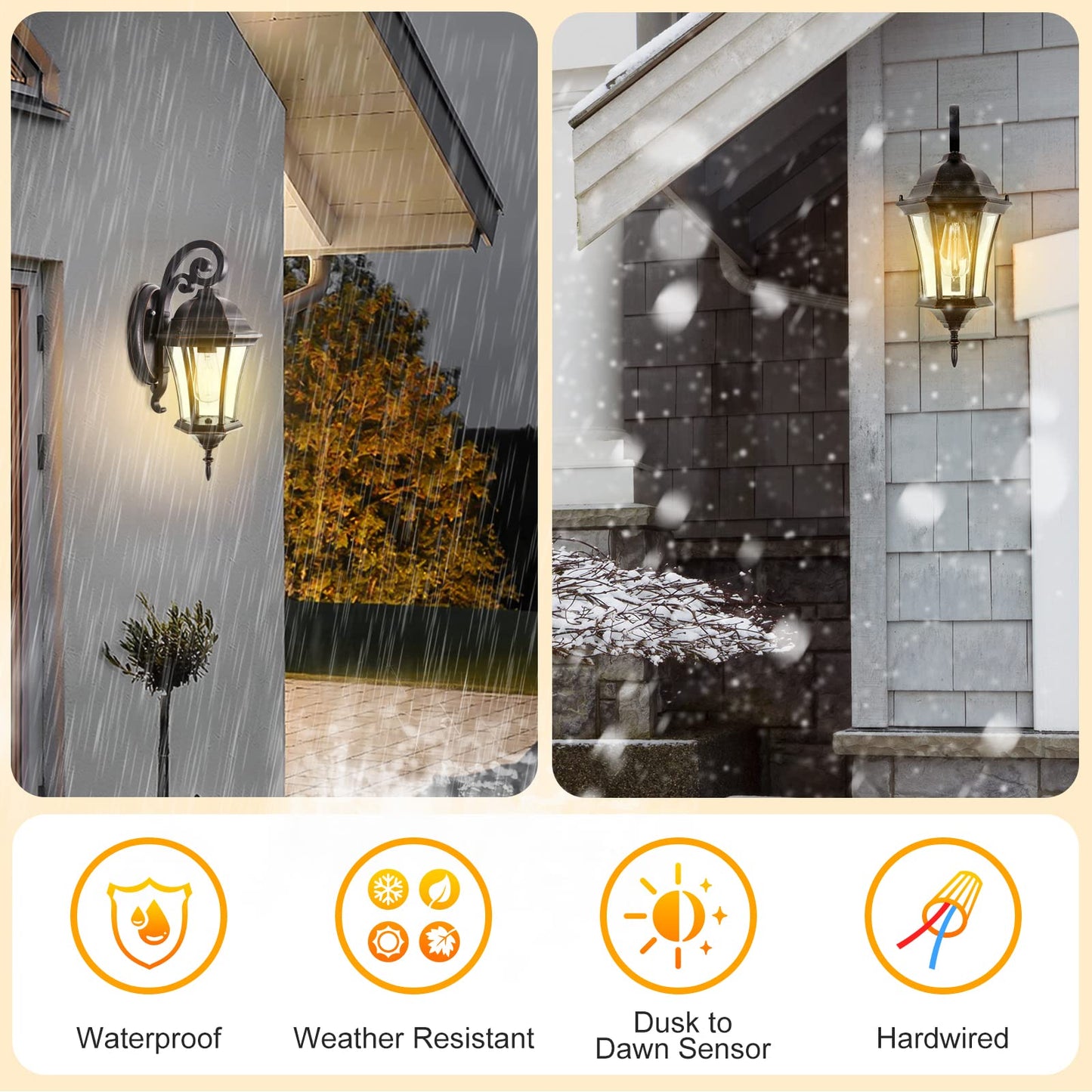 GOALPLUS Dusk to Dawn Outdoor Wall Light Fixture 18” High Antique Bronze Porch Light with Wall Mount, Vintage Waterproof Wall Sconce with Clear Seeded