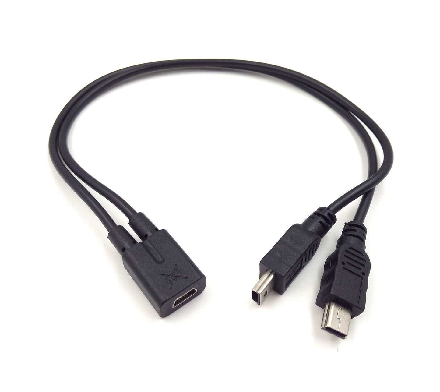 Mini USB 1 to 2 Y Splitter Cable, Haokiang 1Ft/30cm Injection Molding USB 2.0 Mini 5-Pin Female to Double 2 Male Converter High Speed Charging Cable