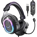 FIFINE Wired USB Gaming Headset: 7.1 Surround Sound - Vibrant Customizable RGB - Game/Chat Balance, Gamer Headphone with Noise Canceling Mic for PC