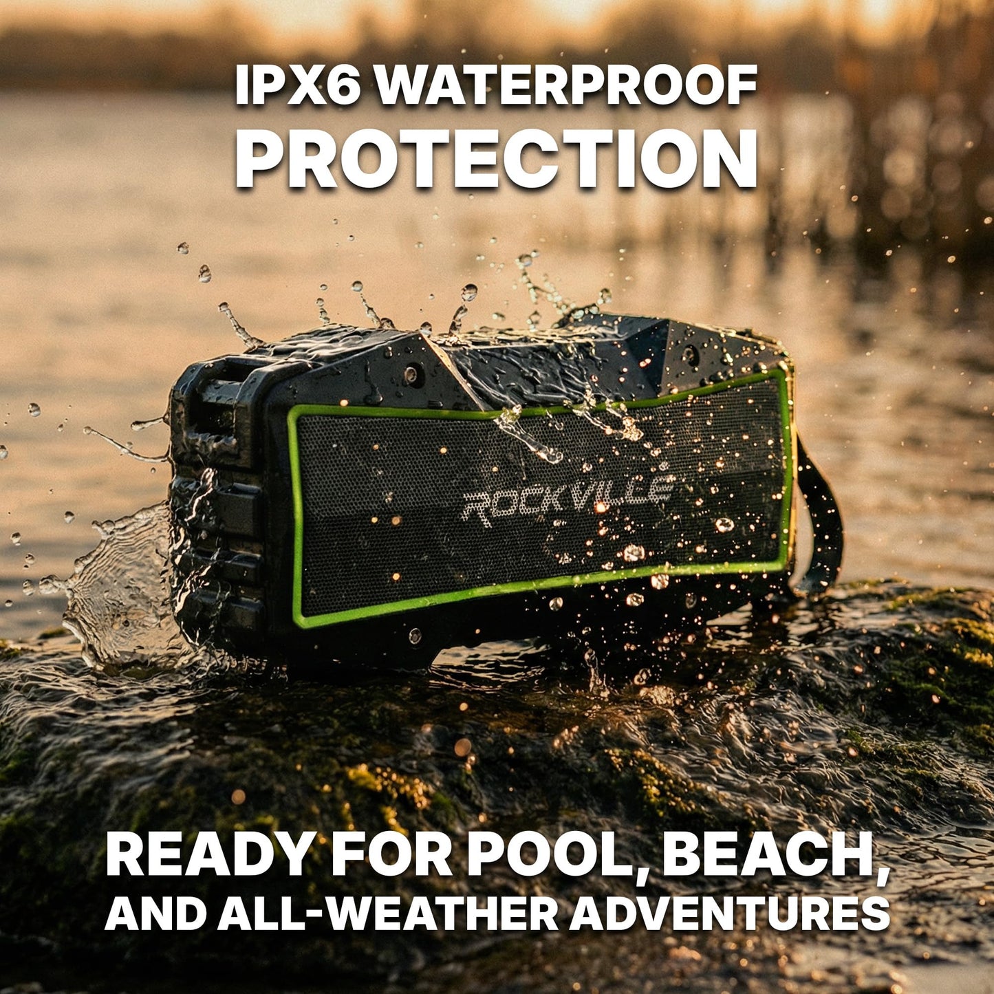 Rockville Rock Everywhere 15W Portable Bluetooth Speaker, IPX6 Splashproof, TWS Linking, Long Battery Life, for Outdoor and Indoor Use