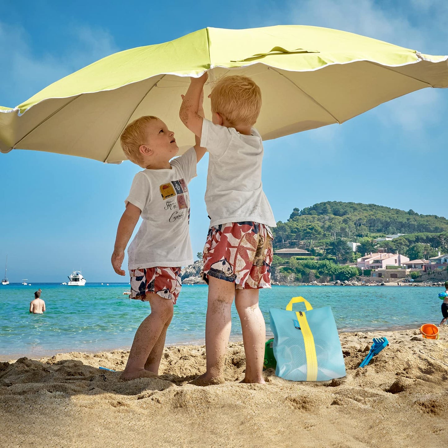 pack all Kids Shoe Bag for Travel, Water-Resistant Shoe Pouch for Gym, Odor-Resistant Soccer Cleats Bag for Sport, Cute Design for Girls, Boys, Toddlers (Blue)